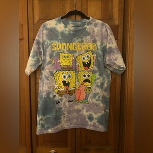 Nickelodeon Men’s L Tie Dye Purple Blue Cotton SpongeBob SquarePants T-Shirt Top